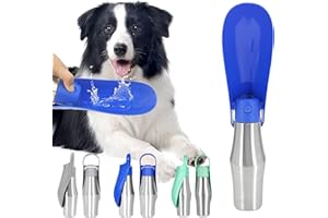 BEBEIBON 750ml tragbare Wasserflasche für Hunde, praktische Faltbare Hundetränke aus Edelstahl, auslaufsichere Wasserflasche, geeignet für alle Hunderassen, tägliche Spaziergänge, Reisen, Wandern, dunkelblau