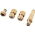 Amtech U2520 Brass Hose Fittings, 4Pc Includes Spray Nozzle, Threaded Tap Connector, Female Hose Fittings with and Without shutoff