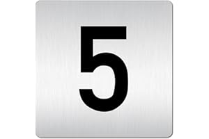 Türschilder24 XXL Schild • 125 x 125 mm • Zahl Zahlen-Türnummern Ziffern • 1,5 mm Aluminium Vollmaterial • 100% Made in Germany (A: Mit doppelseitig klebenden Montagestreifen, Zahl/Ziffer 5)