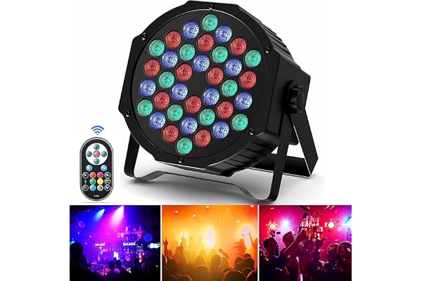 U`King RGB Lumiere de Scene avec Son Activé, 72W Par 36 LED Projecteur Jeux de Lumiere Eclairage Scene avec Télécommande, Lumière Disco pour Fête DJ Bars Groupe Concerts Halloween Noël