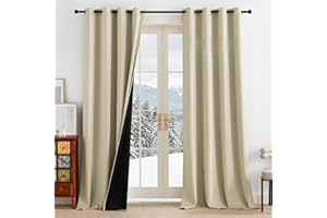 PONY DANCE Cortinas Salon 100% Opacas 140x245cm 2 Piezas,Cortinas Blackout Termicas Aislantes para Dormotorio/Cocina con Ojales,Beige Claro