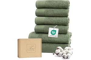 Ferò Set Asciugamani Bagno Grandi di Lusso 6 Pezzi, OEKO-TEX 100% Cotone Premium, 550 g/m², Ultra Morbido e Assorbente, 2 Asciugamani Doccia 70x140, 4 Asciugamani Viso 50x100, Verde