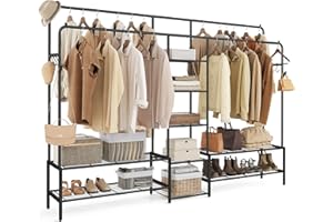 SONGMICS Kleiderständer, offener Kleiderschrank, Garderobenständer mit 9 Ablagen, Metallrahmen, Kleiderstange, für Schlafzimmer, Wohnzimmer, Eingangsbereich, schwarz HSR183B01