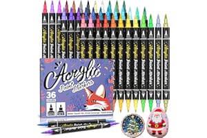 ANYUKE 36 Acrylic Paint Pens Paint Markers, Dual Tip Markers Rock Painting Kit for Stone Wood Glass Ceramic Plastic Eggs Pumpkin Halloween Crafts, Fine & Brush Tip Acrylic Pens (36)