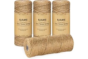 ilauke Naturale Iuta Spago, Spago di Iuta 2mm, 3 strati, Spago di iuta e 4 x 100 m Corda di iuta spessa Naturale per Floristica, per fissare le piante in giardino, per l'artigianato e per confezionare