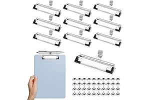 Meetory Portablocco a clip, 10 pezzi, morsettiera con portapenne, morsetti in metallo A3 A4 A5, portablocco per il fissaggio sul portablocco anteriore, foro per appendere