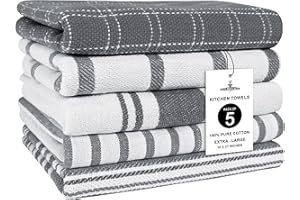 Trade Fountain Tea Towels - Pack of 5 Tea Towels for Kitchen Accessories - 50 X 70 CM Kitchen Towels - Extra Absorbent Dish Cloth - 100% Pure Cotton (GREY)