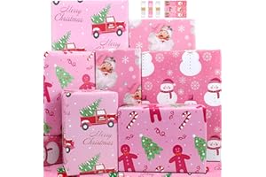 BWLOIES Papier Cadeau noel Fille Enfants Fée Girly,Papiers Cadeaux Noel Rose Blanc Papier Noel Papier d'emballage de Noël, Papier d'emballage Cadeau de Noël,Papier de Noël papier cadeaux de noël