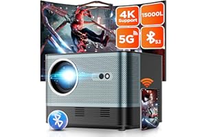 Delgeo Auto Focus Proiettore Trapezoidale WiFi6 Bluetooth, Full HD 1080P, Supportato 4K, 15000 Lumen, Home Cinema Video Proiettore per iOS/Android/HDMI/USB/VGA/TV Stick