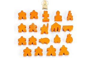 Waldfelsen® Toy Figures Suitable for Carcassonne - 8 Meeple and 11 Special Figures for the Basic Game, the 10 Expansions and the Minis 2 and 6 (Colour: Orange)