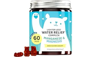 Water Relief Complex - Caramelle Gommose Equilibrio Elettrolitico, Gambe Leggere - Vitamina C, Magnesio, Manganese - 60 pezzi (1 mese) - Senza Zuccheri Aggiunti, Vegan - Bears with Benefits