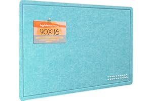 Lightomorrow Large Bulletin Board - 90 x 116 Centimeters, Decorative Felt Pin Board for Wall - Foldable Photo Display Board with Self-Adhesive Tape, Includes 20 Push Pins - Turquoise Blue