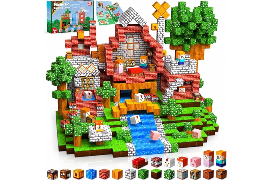 Goody King Magnetic Constructions 150 Pieces, Magnetic Cube Set for Children - Library In The Valley - STEM Sensory Toys for Boys and Girls, Girl Gift 3 4 5 6 7 8 9 Years Old