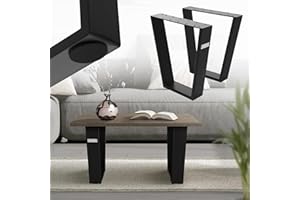 ML DESIGN MODERN LIVING ML-Design Jeu 2X Pieds de Table Trapèze 40x43 cm, Noir, Profil 8x2 cm, Acier Revêtu par Poudre, Design Industriel, Forme de V, Piètement de Table en Métal, Patins de Meuble, Table Basse et Banquette