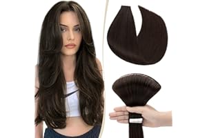 SEGO Extension Biadesivo Capelli Veri 10 Fasce Adesive Tape Extensions Biadesive 100% Remy Human Hair Umani Lisci 20g/Pack senza Clip (30cm, Castano Scuro)