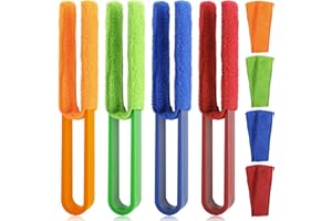AILUYA 4 Piezas Limpiador de Persianas con Cepillos de Limpieza en 4 Colores, Cepillo Veneciano con Funda de Microfibra Lavable para Aire Acondicionado y Rejillas de Ventilación de Coches