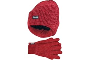 THMO Ladies Thinsulate Hat and Gloves Set Soft Chenille Ribbed Beanie Hat & Gloves for Women