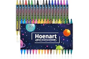 Hoenart 36 Farben Dual Tip Acrylstifte, Wasserfest Acrylmarker für Holz, Leinwand, Stein, Felsmalerei, Glas, Keramik Oberflächen, DIY Kunsthandwerk machen Art Supplies