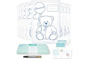 Wellode® 8 Bustine Corredino Neonato Ospedale Teddy Bear con Pennarello - Sacchetti Cambio Neonato Riutilizzabili per Asilo e Viaggi - Idea Regalo Nascita Baby Shower e Lista Nascita Bebè