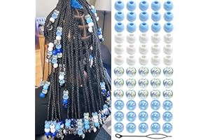 Auroriel 60 Stück Perles à Tresses pour Enfants Filles Tresses Rondes Bleu Blanc Transparent Acrylique 4 Styles avec Aide-Enfilage