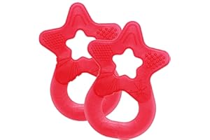 Dentistar Juego de 2 mordedores para bebé y niños desde 3 meses – Juguete mordedores bebe blanda para masaje y desarrollo dental – Aro mordedor bebe con asa – Rojo