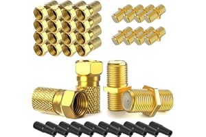 SATSHOP-FT Lot de 20 fiches F 7 mm + connecteurs F 10 connecteurs plaqués or 10 douilles en caoutchouc | Joint en caoutchouc large écrou vissable | Rallonge pour câble d'antenne coaxial câble satellite