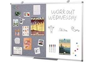 S SWANCROWN Swansea Large Magnetic Whiteboard Combination Gray Fabric Pin Noticeboard Office Home School with Dry Erase Pen + 6 Pins,120x90cm