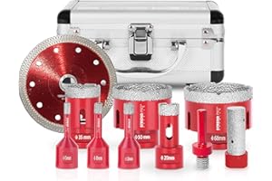 STREND PRO Diamant Fliesenbohrer Set | 6-8-10-20-35-50-68 mm, Trennscheibe, Fingerfräser 20mm, SDS Adapter | PREMIUM Glasbohrer/Feinsteinzeug Bohrer | Alu Koffer | Keramikbohrer