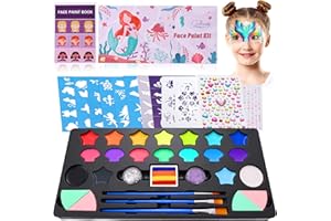 Creamify Kinderschminke Set, 18 Farben Bodypainting Farben, Schminke für Kinder Schminkpalette mit Schablonen, Edelsteine, Pinsel, Glitzer, Schwämme, Kinderschminken für Face Paint Körperfarbe