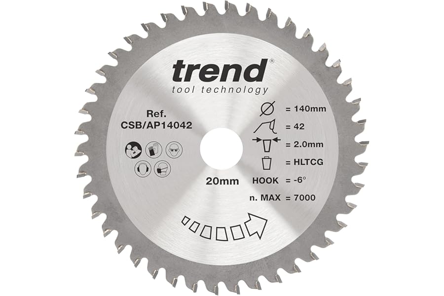 Trend Aluminium & Plastic Circular Saw Blade, 140mm Diameter, 20mm Bore, 42 Teeth, 2mm Kerf, -6° Hook, TCT, Extra-Fine Finish, CSB/AP14042