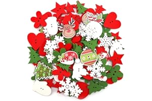 SAVITA 100 Pezzi Bottoni in Legno di Natale, Bottoni da Cucito Bottoni Piatti con 2 Fori per Progetti di Artigianato Artistico Fai-da-Te, Decorazioni Natalizie, Dimensioni e Stili Misti
