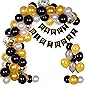 Party Propz Black Happy Birthday Decoration Items 41pcs Set Combo Banner Balloon Metallic Confetti For Boys Girls…