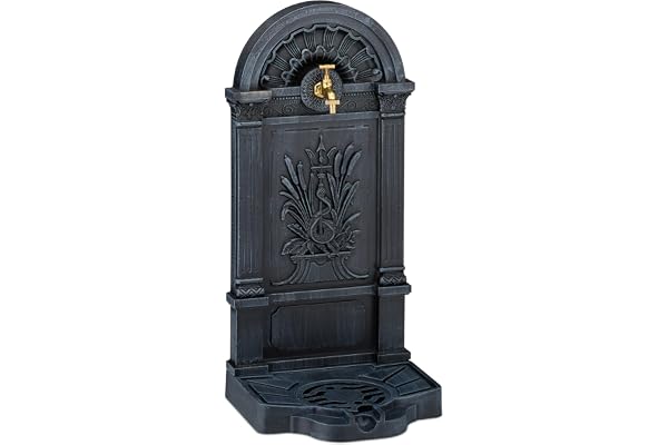 Relaxdays Fontaine extérieure de Jardin, Design nostalgique, Robinet et bac, à Poser, HxLxP : 82,5 x 39 x 33 cm, Gris