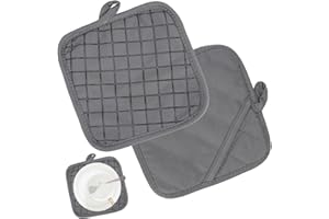Caybats Presine da cucina，Presine in cotone con custodia, 2 guanti da forno resistenti al calore, lavabili, antiscivolo, utensili da cucina per gli amanti della cucina e della cottura, grigio