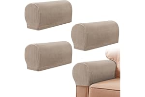 YancLife Armrest Chair Covers, Set of 4 Stretch Armchair Covers for Arms，Spandex Polyester Sofa Arm Caps Non Slip Armrest Covers for Chairs Furniture Protector Armchairs Sofa Couches Recliner (Sandy)