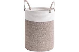 TIMEYARD Wäschekorb geflochten aus Baumwolle, Seil Korb mit Griffen, Groß Aufbewahrungskorb von Spielzeug im Kinderzimmer Decken im Wohnzimmer, D35 x H50 cm