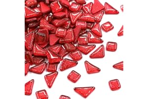 ANKTILY Tessere Mosaico Piastrelle Mosaico Vetro, Quadrato e Triangolo Pezzi di Vetro,Tessere per Mosaico Piastrelle Assortite per ​Lavori Artigianali,Decorazioni,200g(Rosso)