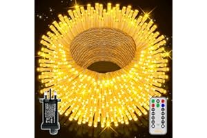 Ollny Christmas Tree Lights, 50m 500 LED Outdoor Fairy Light Mains Powered, Waterproof Warm White String Light with Plug, Remote/8 Modes/Timer, Bright Lighting Indoor/Outside/Garden/Xmas Decorations