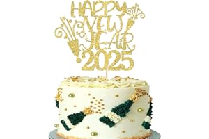 Xsstarmi 1 Pack Happy New Year 2025 Cake Topper Glitter Gold Hello 2025 Cheers to 2025 Cake Pick Decoration for Xmas Happy New Years Eve Party Cake Decorations Supplies