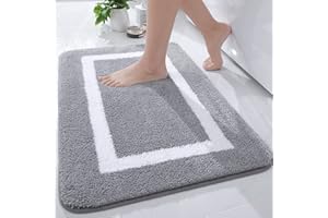 Homaxy Tapis de Bain Antiderapant,Tapis Salle de Bain en Microfibre Douce, Absorbant à Poils Longs, Lavable en Machine - 40 x 60 cm - Gris