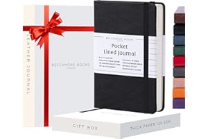 Beechmore Books Lined Journal Notebook, 4.1 x 5.8 inch, A6 160 Lined Pages, Hardcover Leather Journals for Women, Men, Writing and Notebooks for Work - 120 GSM Thick Paper, Gifts Box Included