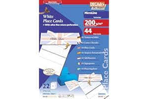 DECAdry Place Cards for Folding, 2 cards (200gsm, 210x63.5mm) per A4 sheet , (pack of 22 sheets/44 cards), White