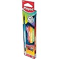 Maped 852000 - Egonomic Three-Sided Pencils Black'Peps Energy with Eraser Head - HB Medium - x6 Pens, Pack of 6