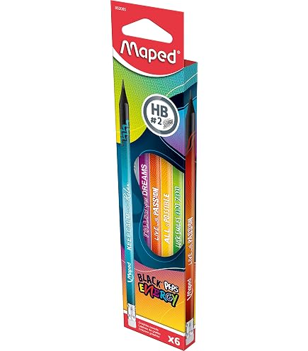 Pack De 6 Lápices Maped Dragon HB Con Goma De Borrar - Triangulares Ergonómicos Con Diseño De Escamas Y Dragón Dorado