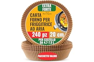 BAKER'S SIGNATURE 240 fodere usa e getta per friggitrice ad aria, fogli di carta pergamena per friggitrice ad aria, fogli da forno non sbiancati, rotondi da 20,3 cm per cestelli fino a 5-8 qt, ideali per forno, padelle