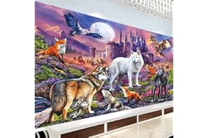 Trayosin DIY 5D Diamond Painting Wolf Erwachsene Kinder Diamant Painting Bilder Wald Tier Diamant Malerei Kits Full Strass Stickerei Kreuzstich for Home Wall Art Decor (120x80cm)