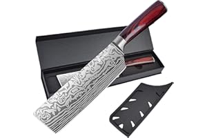 PoktWorld Couteau de Chef,Couteau de Cuisine Professionnel en Acier Inoxydable,Couteau à Légumes vec Manche en Bois,Ergonomique Poignée Confortable,Cadeau Disponibles (Couteau Nakiri 18cm)…