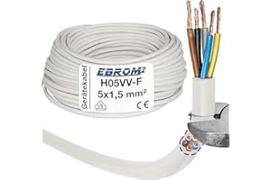 EBROM Câble H05VV-F 5G1,5 mm² - 5 x 1,5 mm² - Blanc - 10 m, 25 m, 50 m ou 100 m