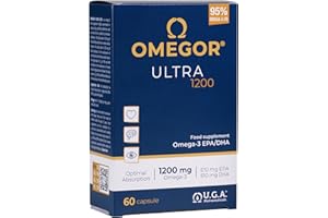 OMEGOR ULTRA 1200 – Supplément alimentaire avec 1200 mg oméga 3 - Fondamental pour le cœur, l'esprit et la vue - Huile de poisson pure - Concentration maximale de capsules oméga 3 – 60 gélules