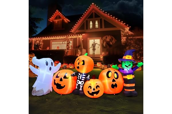 Joiedomi Halloween uppblåsbara 2,4 m långa tre Halloween-karaktärer och pumpa-lapp uppblåsbara uppblåsbara föremål med inbygg